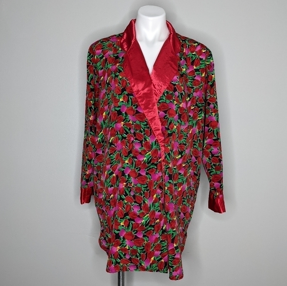 Vintage Victoria's Secret Gold Label red tulip button up pajama top M